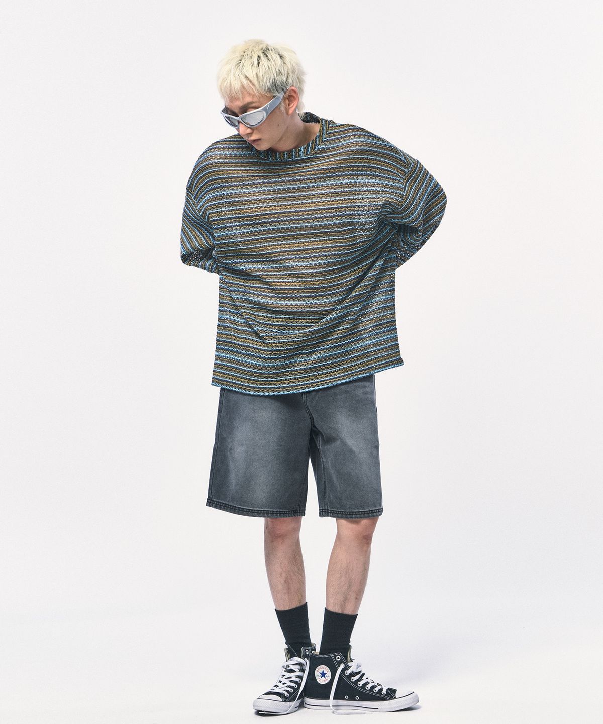씨웨어 바이 더 지니어스(C WEAR BY THE GENIUS) 시스루 크래프트 니트 풀오버 카키