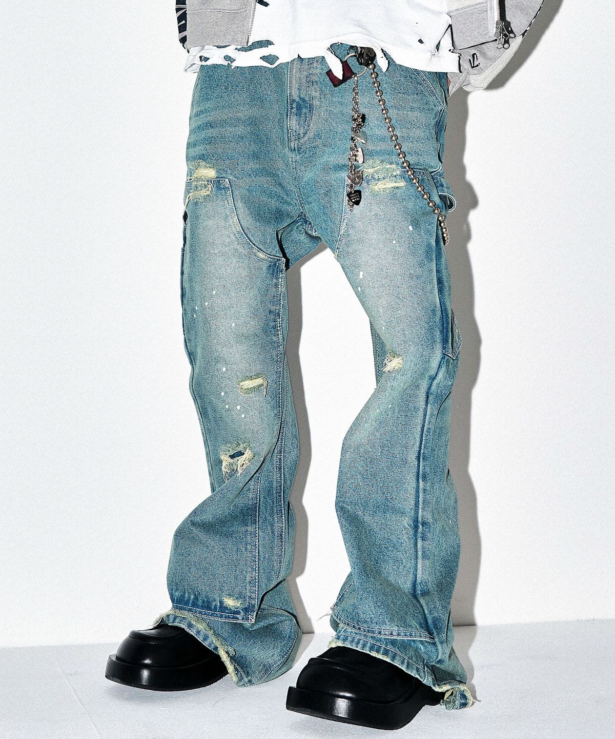 스키즘 인듀싱(SCHISM INDUCING) DOUBLE KNEE BOOT CUT JEANS, BLUE