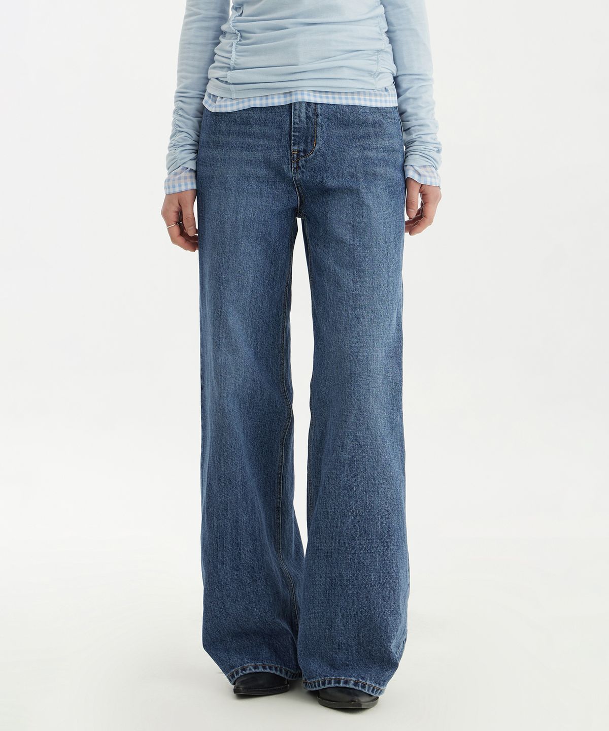 유스(YOUTH) Wide Denim Pants (W) - Medium Blue