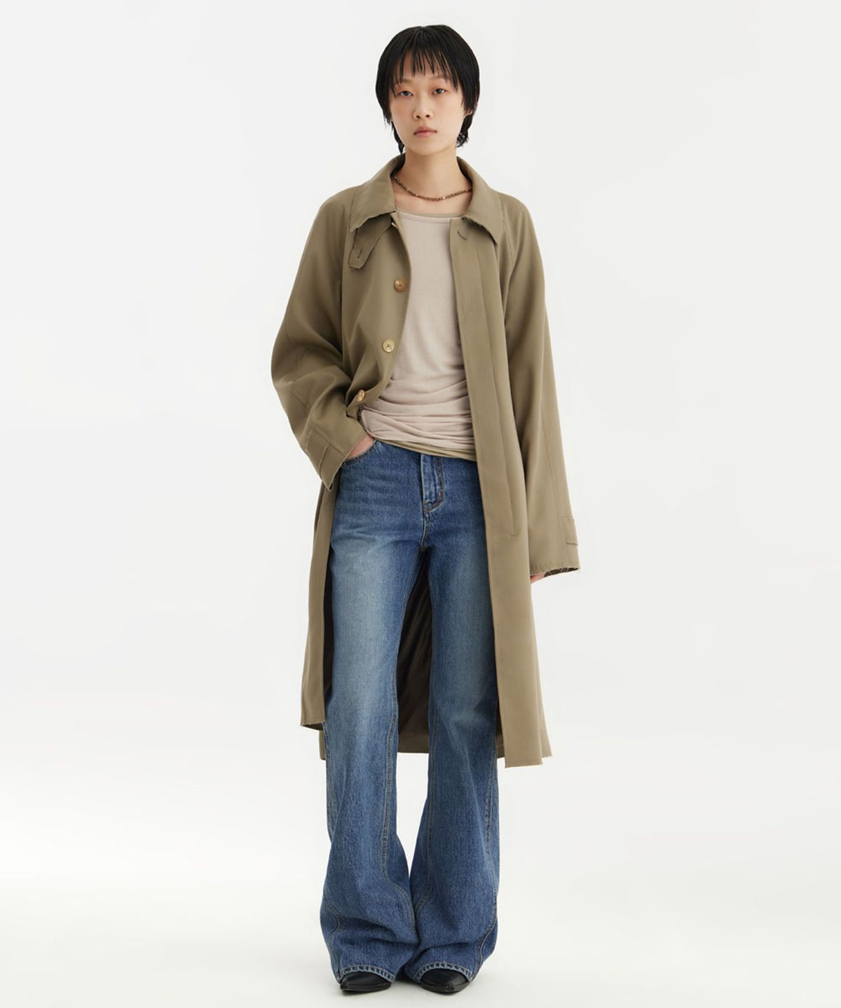 유스(YOUTH) Structured Flared Denim Pants - Medium Blue