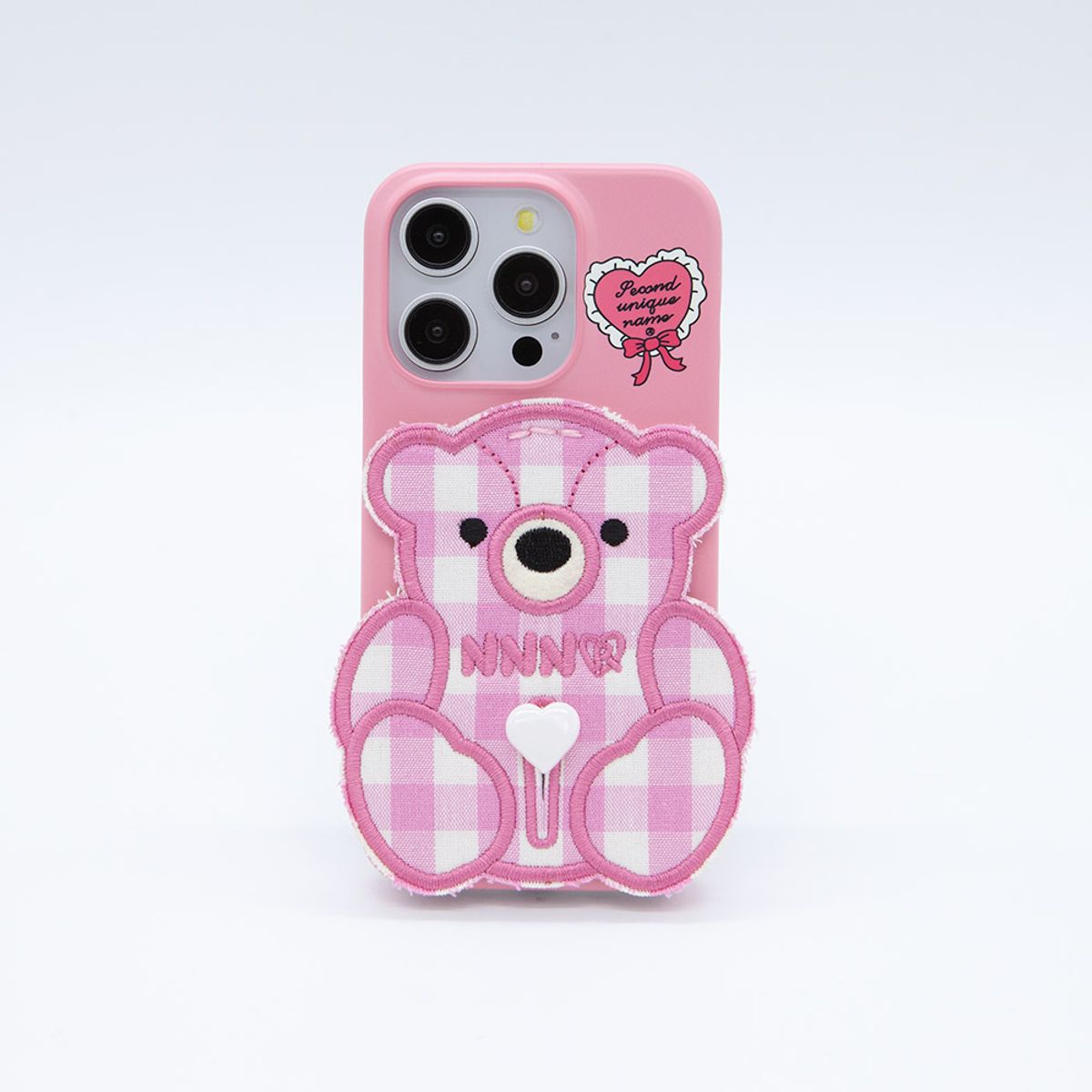 세컨드유니크네임(SECOND UNIQUE NAME) SUN CASE PATCH CHECK BEAR PINK