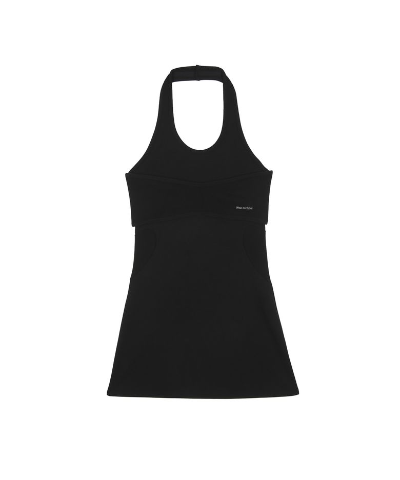 Layered heart halter dress 001(Black)