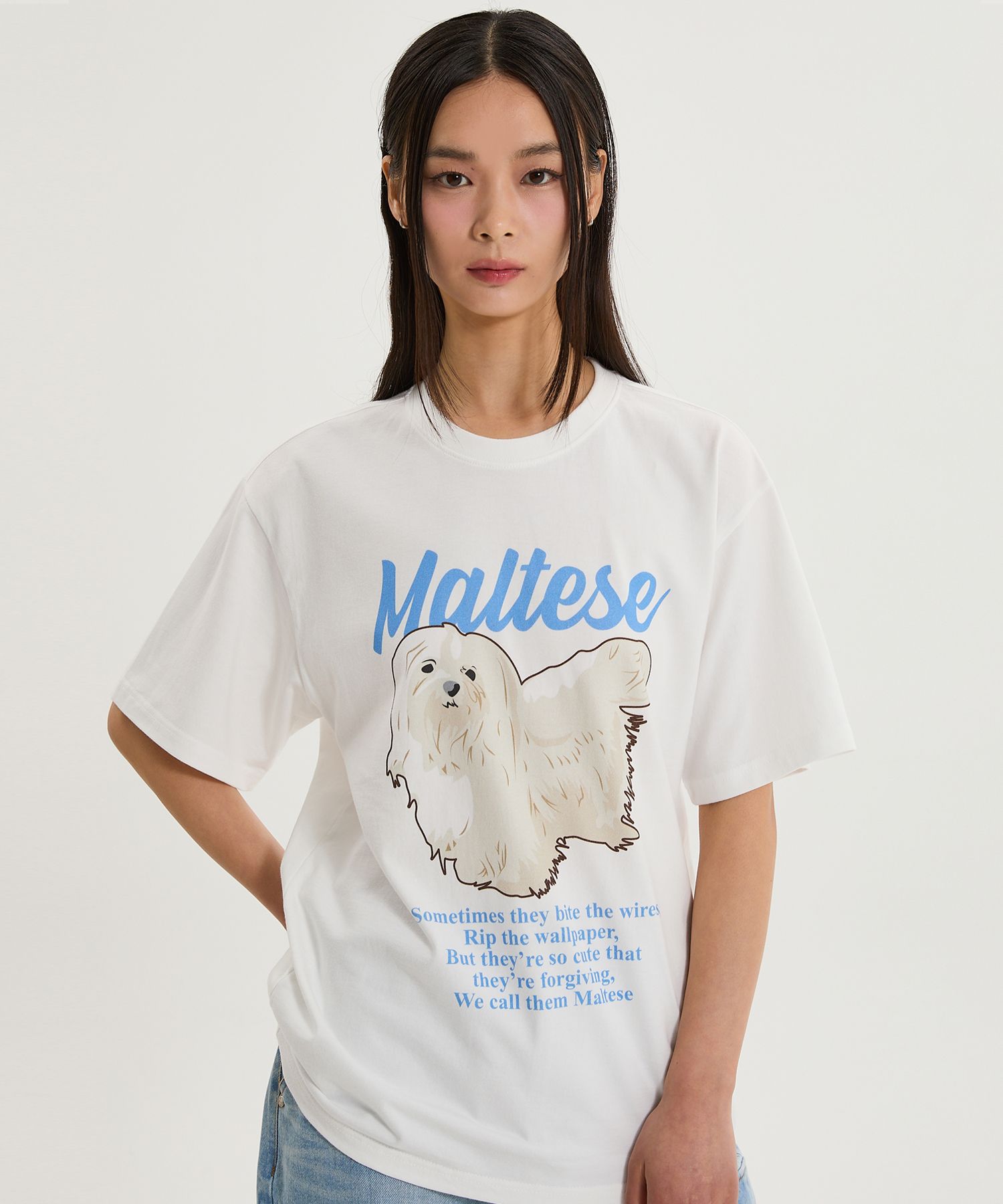 ★WAIKEI★ Maltese illustration short sleeve t-shirt white Y MUSINSA | WAI KEI Maltese Illustration Short-sleeved T-shirt