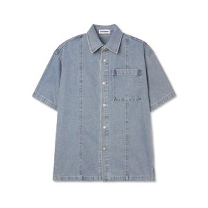 버티칼 라인 데님 반팔 셔켓_라이트블루