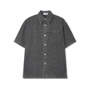 버티칼 라인 데님 반팔 셔켓_워시드블랙