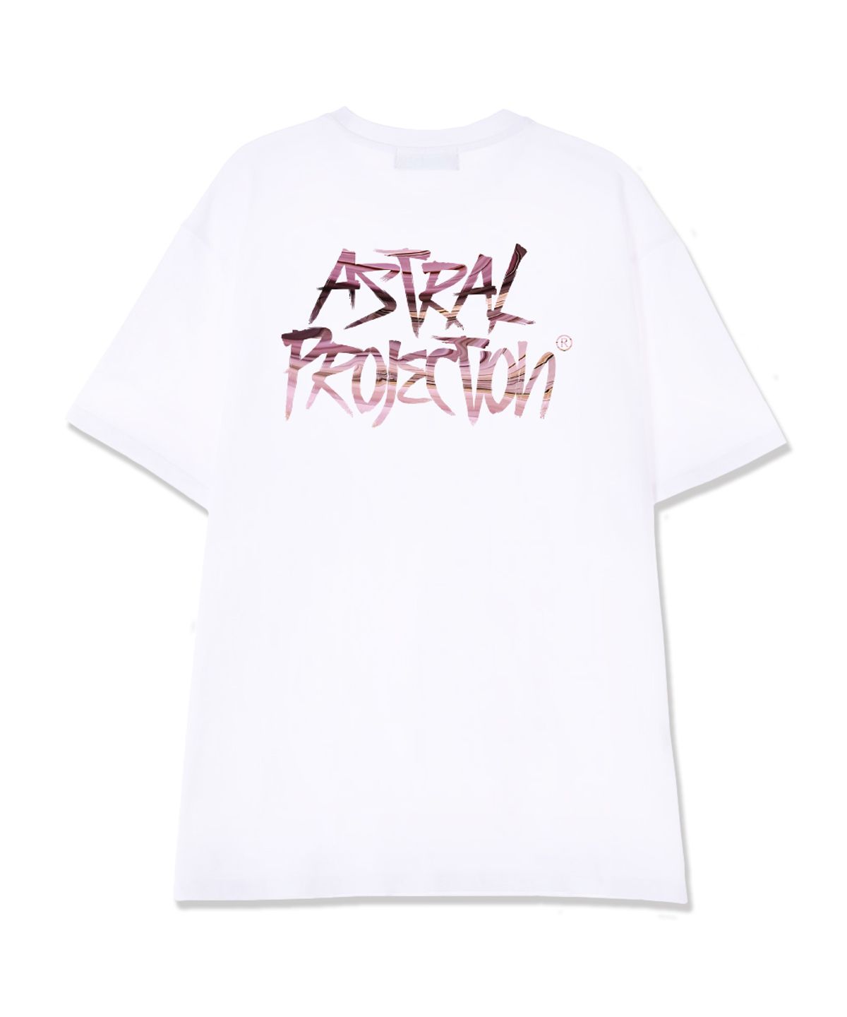 아스트랄 프로젝션(ASTRAL PROJECTION) 마블 그래피티 레터링 수피마 코튼 라운드 넥 반팔 티셔츠_화이트