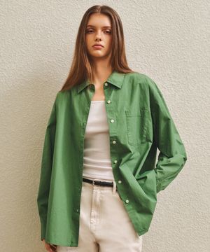 우먼즈 오버사이즈 워시드 포플린 셔츠 [그린]