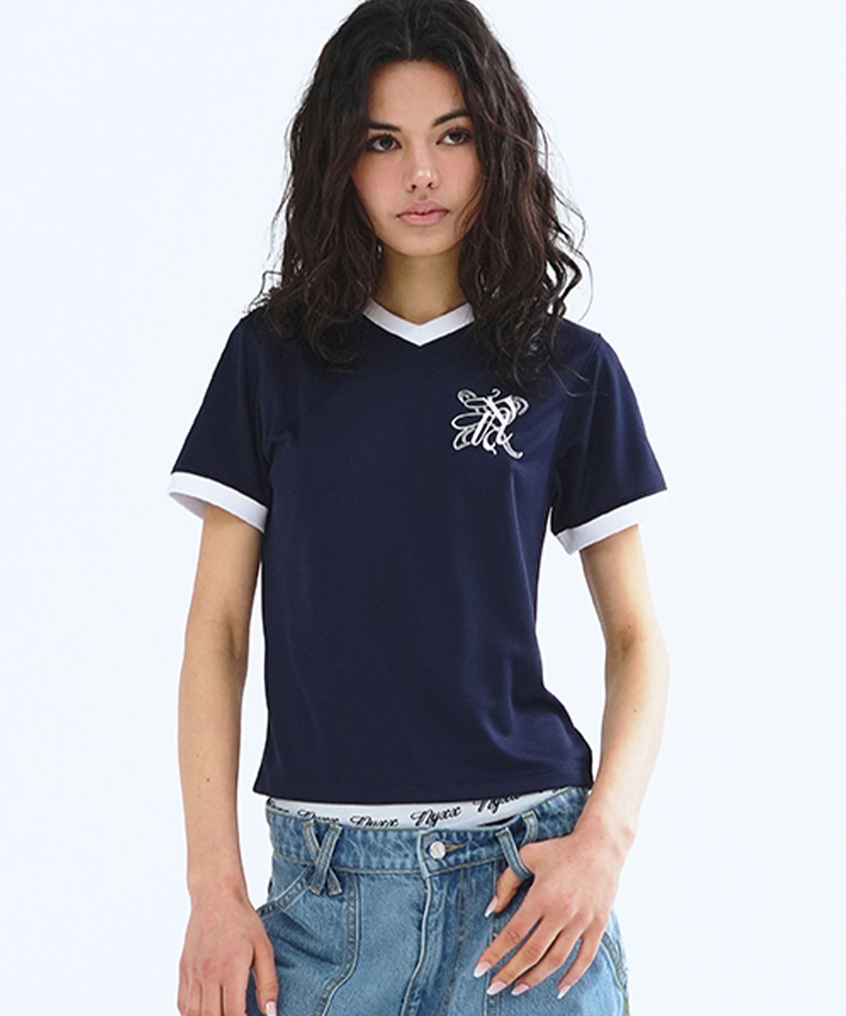 엔와이엑스엑스(NYXX) V-NECK RINGER TEE NAVY