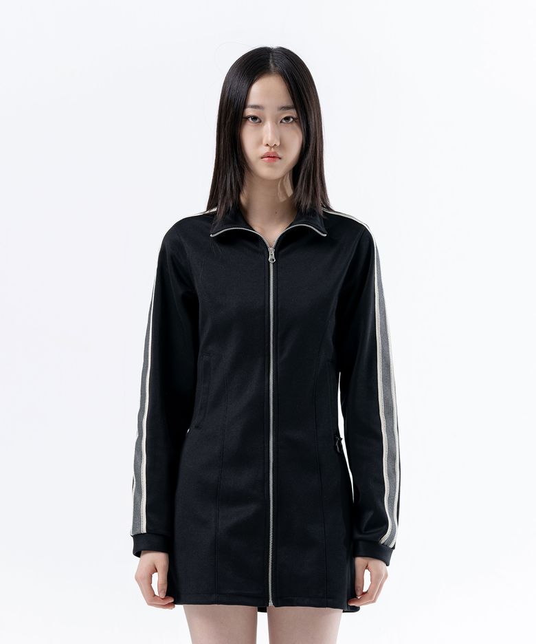 링 테이프 트랙 미니 원피스 블랙