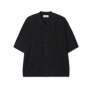 버티칼 다이아 반팔 카라 니트 가디건_블랙