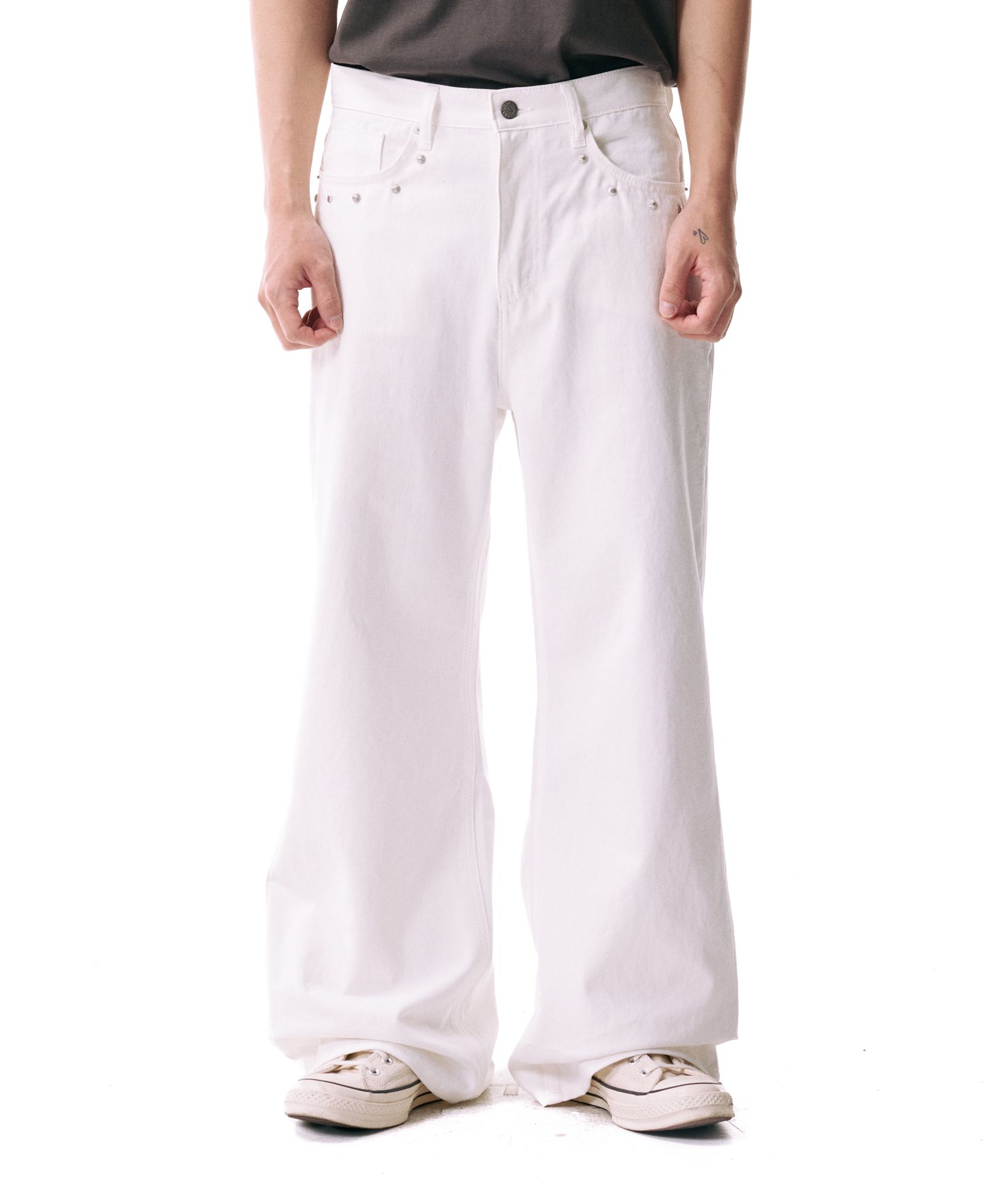 ★AAKAM★ Multi Studded Cotton Pants White AK24PT18WH MUSINSA | AAKAM Multi Studded Cotton Pants (White)