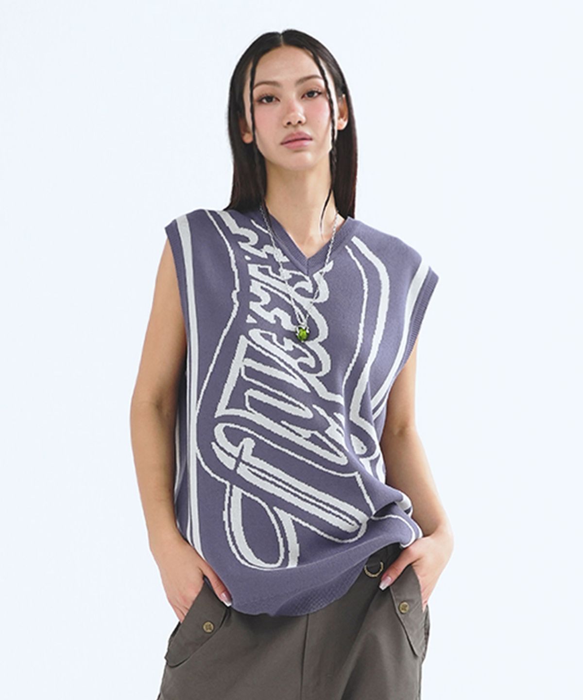 엔와이엑스엑스(NYXX) JACQUARD LOGO KNIT VEST NAVY