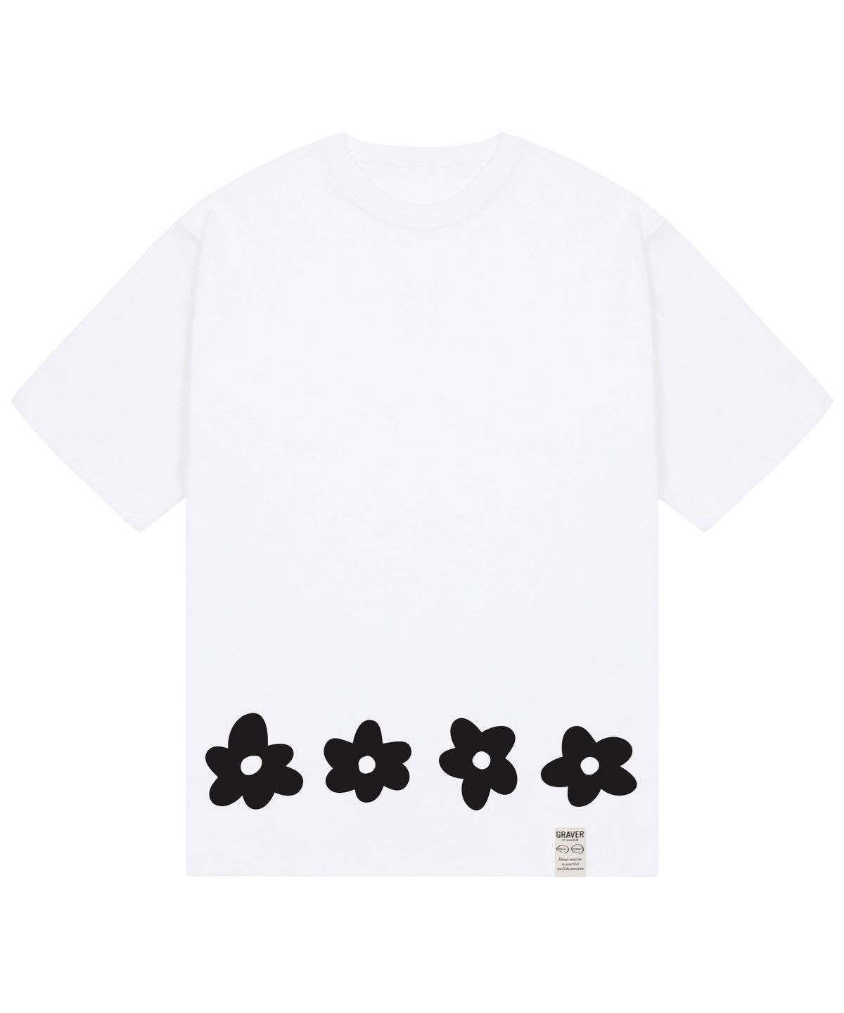 그레이버(GRAVER) [UNISEX]바텀 드로잉 플라워 반팔티_화이트