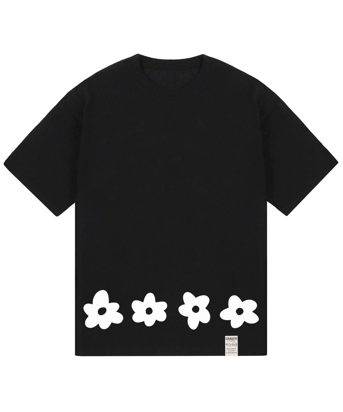 그레이버(GRAVER) [UNISEX]바텀 드로잉 플라워 반팔티_블랙