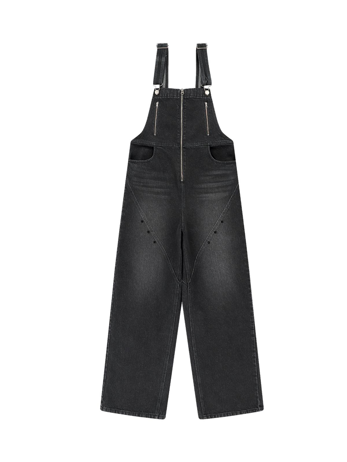 뚜오미오(TUOMIO) ZIPPER POINT DENIM OVERALLS [BLACK]