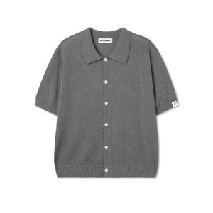 부클 카라 반팔 니트 가디건_그레이