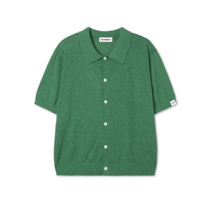 부클 카라 반팔 니트 가디건_그린