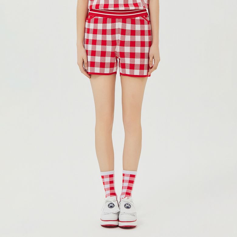 Check Jacquard Knit Shorts_Red
