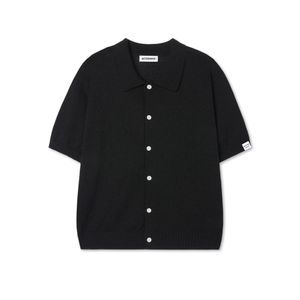 부클 카라 반팔 니트 가디건_블랙