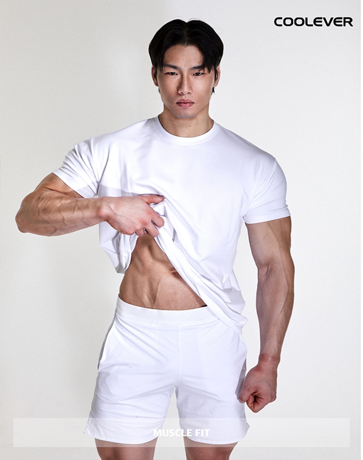 알브이디(RVD) 무지 쿨링 와이드숄더 머슬핏 반팔티 (스노우화이트)