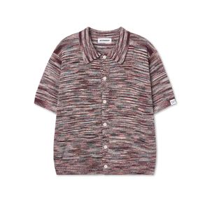 부클 카라 반팔 니트 가디건_믹스