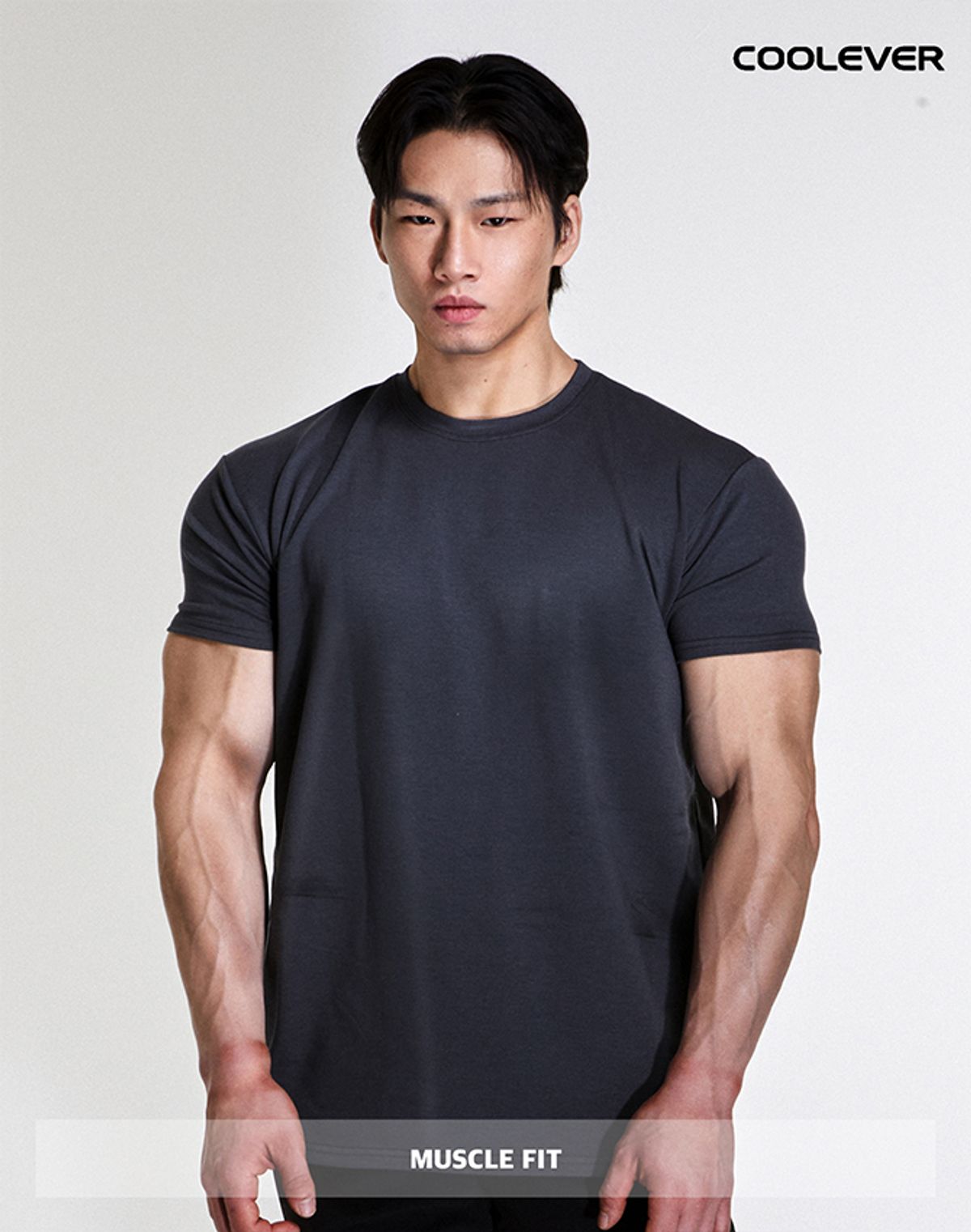 알브이디(RVD) 무지 쿨링 와이드숄더 머슬핏 반팔티 (차콜)