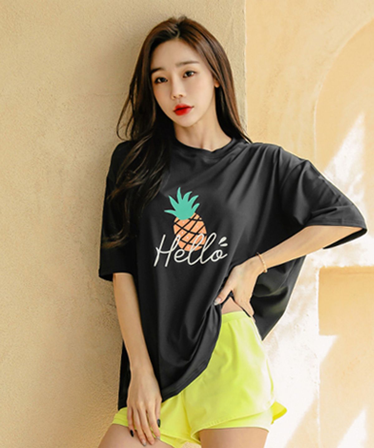 튜브트리(TUBE TREE) 여성용 헬로 루즈핏 반팔 래쉬가드 B605 블랙