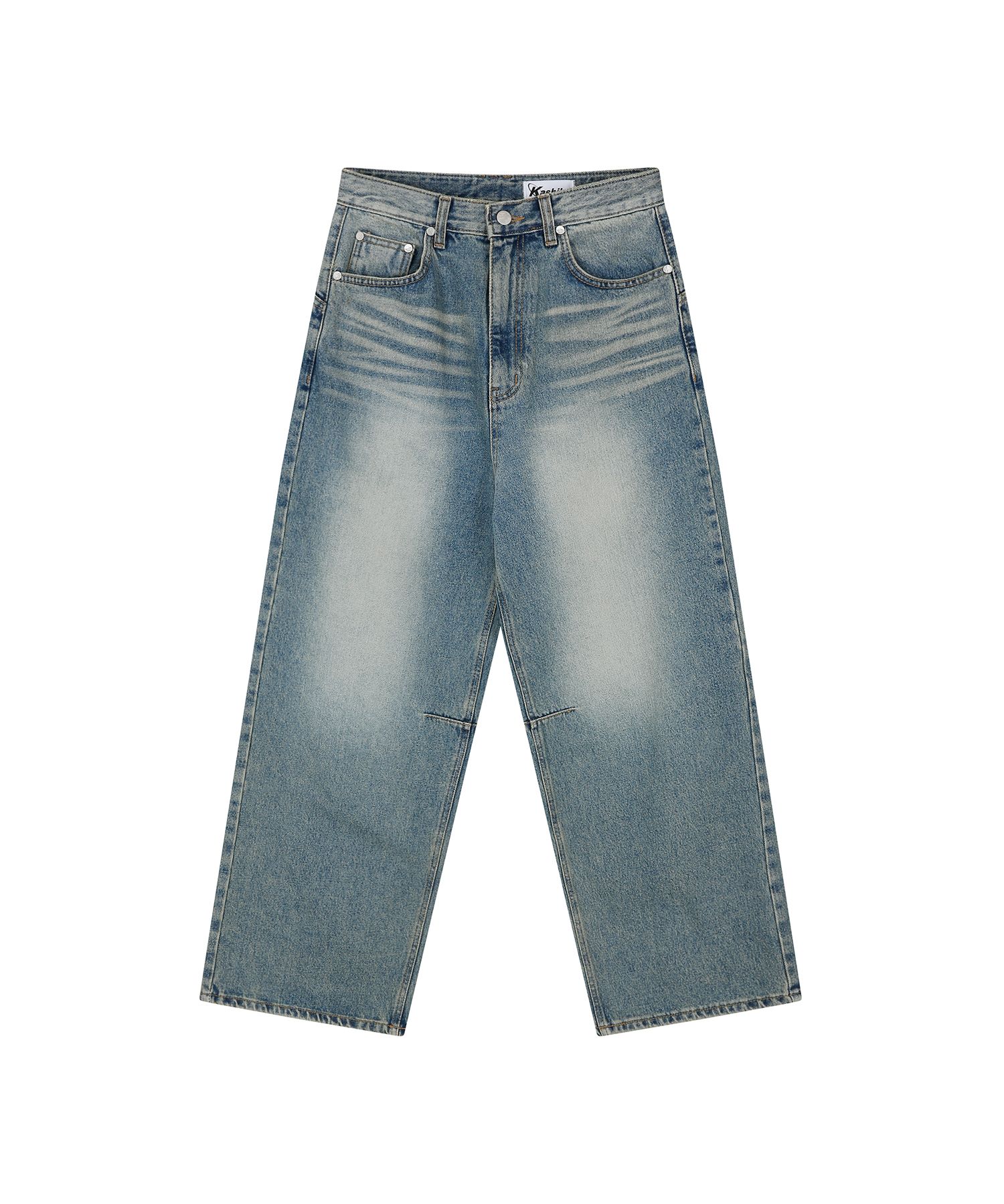 【Kashiko】Washed Rivet Wide Jean Blue ワイド ジーンズ ウォッシュド リベット ワイドジーン（2カラー） | Kashiko