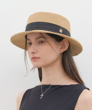 raffia boater hat (C046_ivoryblack)