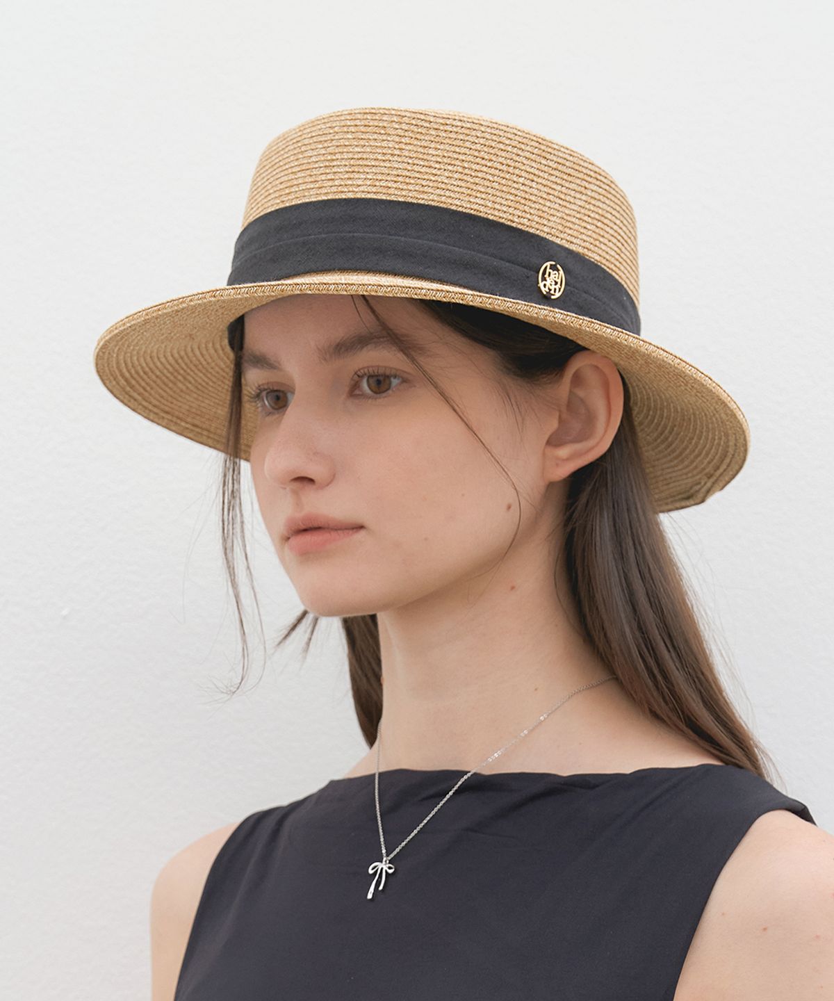 할렌(HALDEN) raffia boater hat (C046_ivoryblack)