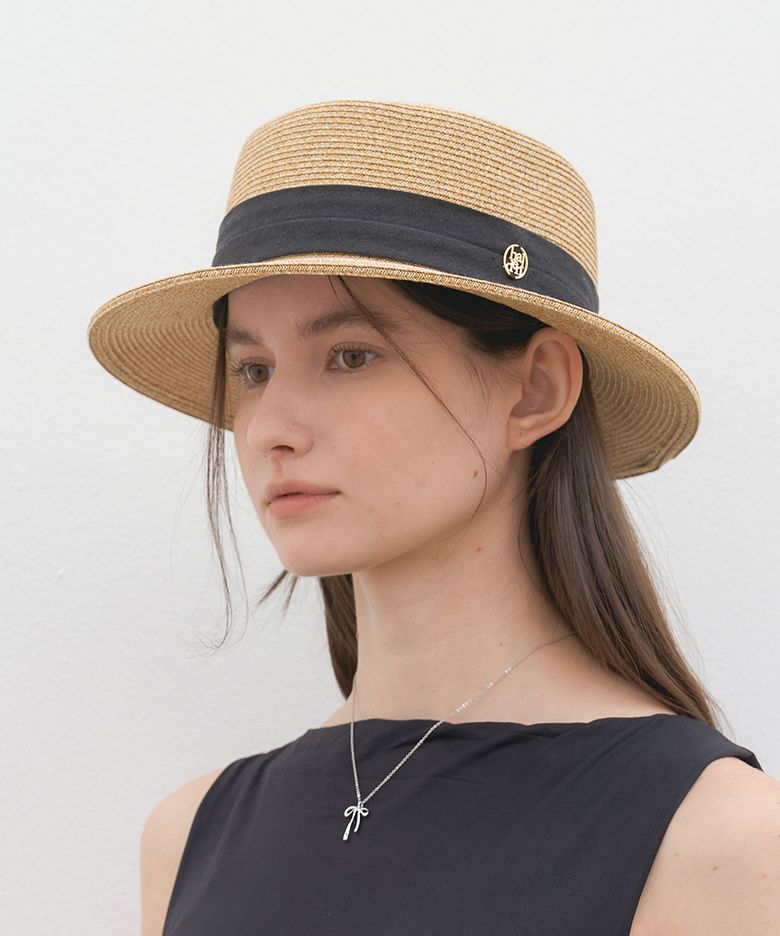 raffia boater hat (C046_ivoryblack)