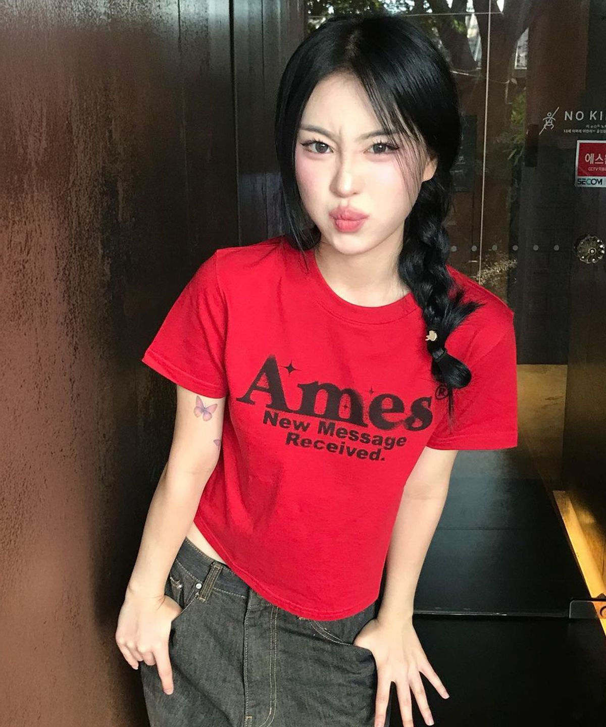 아메스 월드와이드(AMES-WORLDWIDE) ROUND HEM CROP TEE RED
