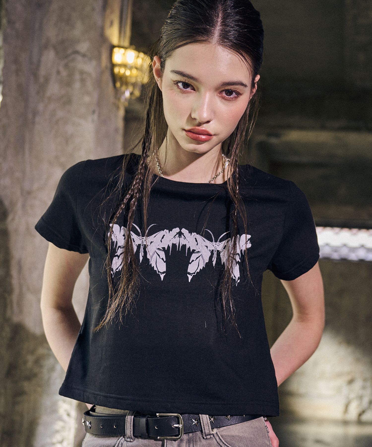 【IFYOUWANT】24SS★ Melting Butterfly CROP TEE MUSINSA | IFYOUWANT Melting Butterfly CROP TEE black