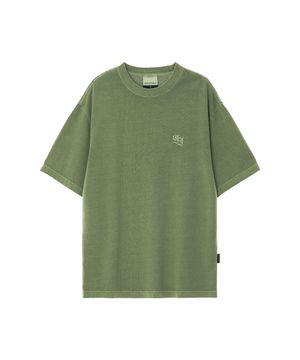 레트로 로고 자수 워싱 티셔츠_세이지그린