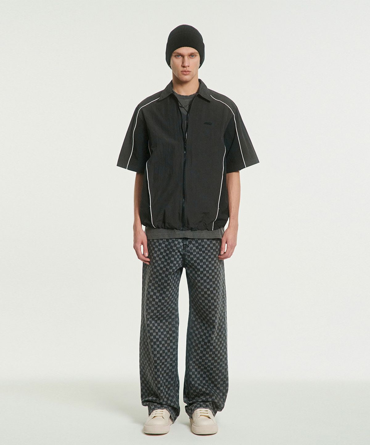 메아(MEA) ZIPPER CONTRAST SHIRT [BLACK]