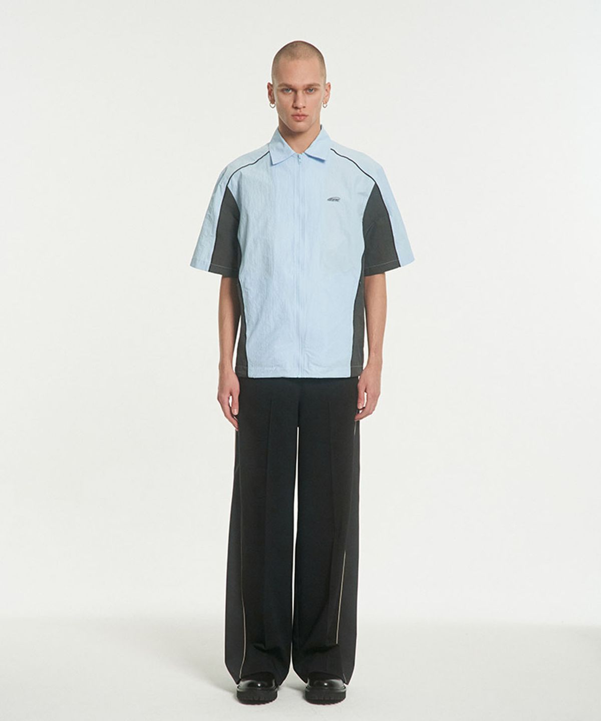 메아(MEA) ZIPPER CONTRAST SHIRT [SKY BLUE]
