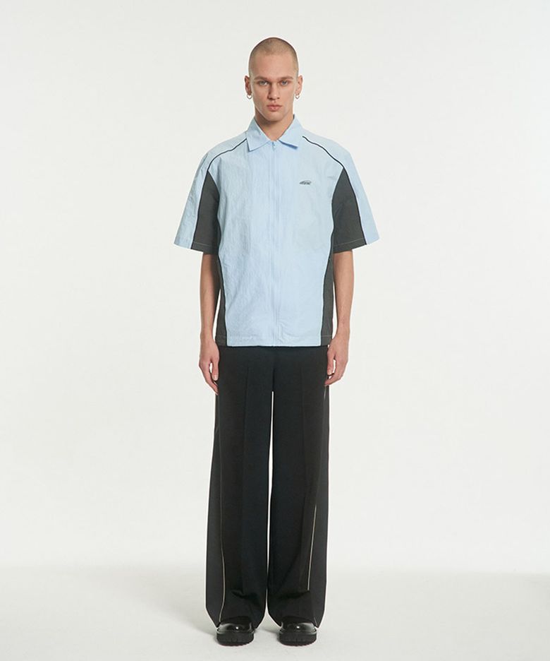 ZIPPER CONTRAST SHIRT [SKY BLUE]