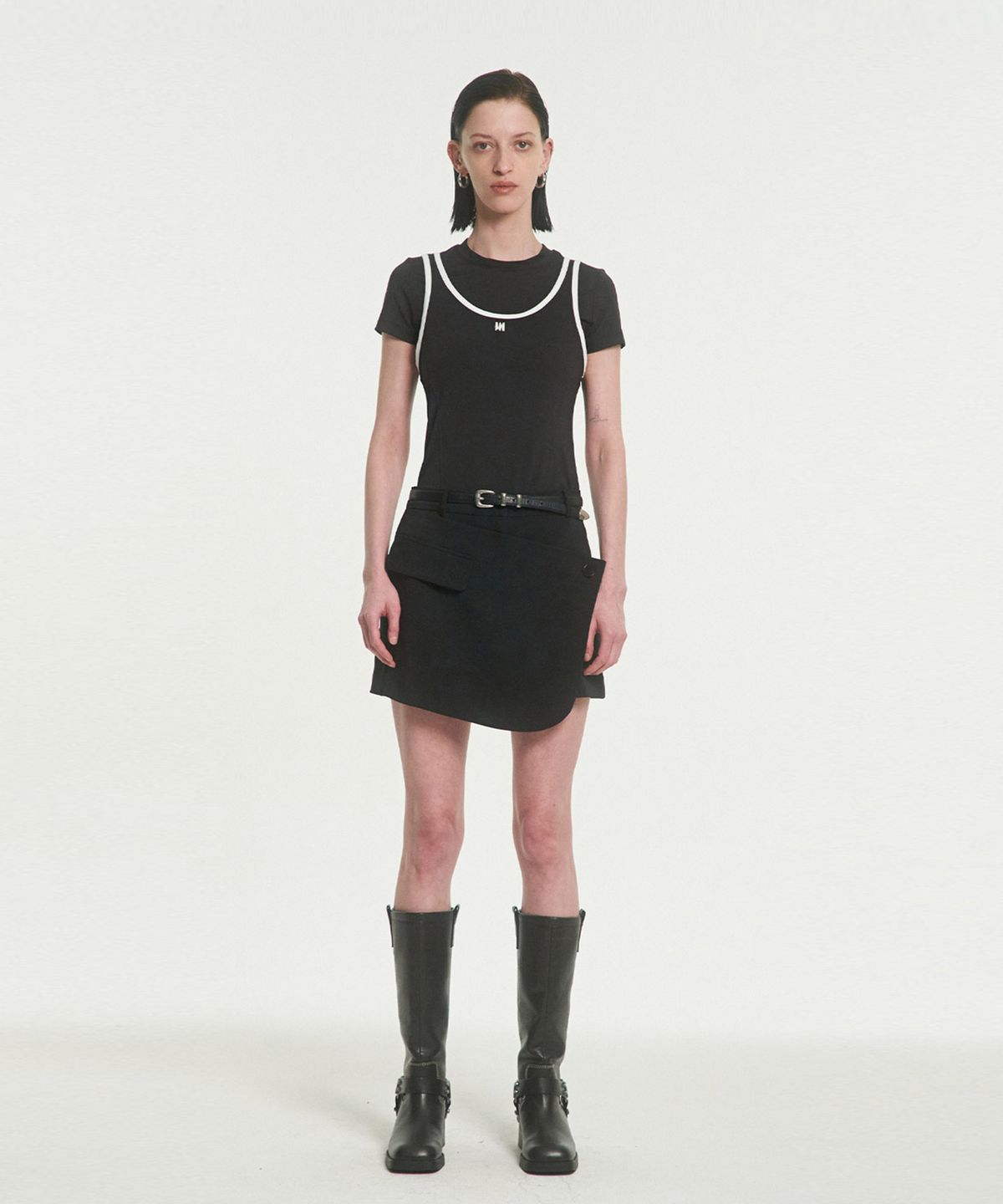 메아(MEA) LAYERED SLIM T-SHIRT [BLACK]