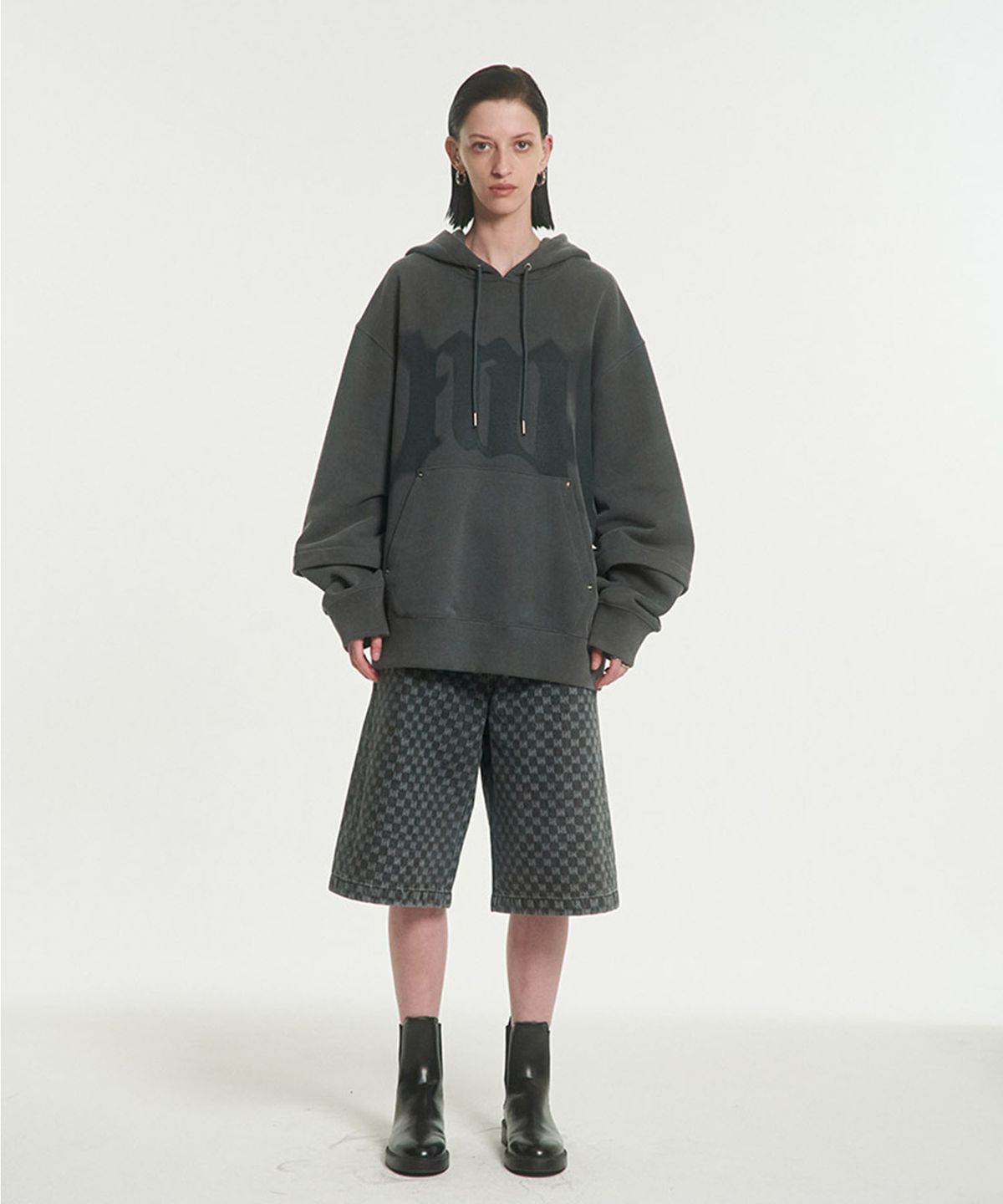 메아(MEA) HOODIE W/LAYERED SLEEVES [DARK GREY]