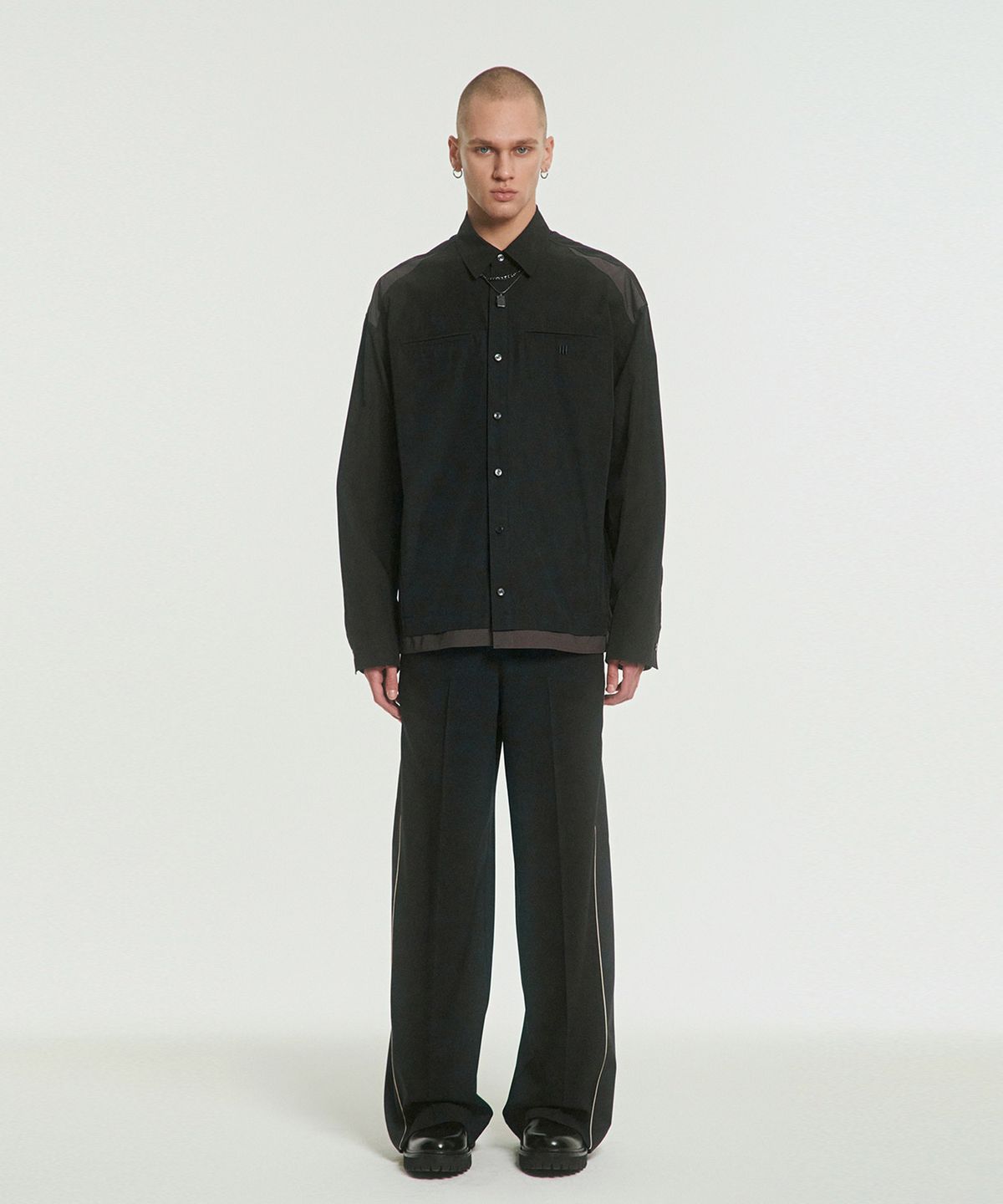 메아(MEA) CONTRAST PANEL SHIRT [BLACK]