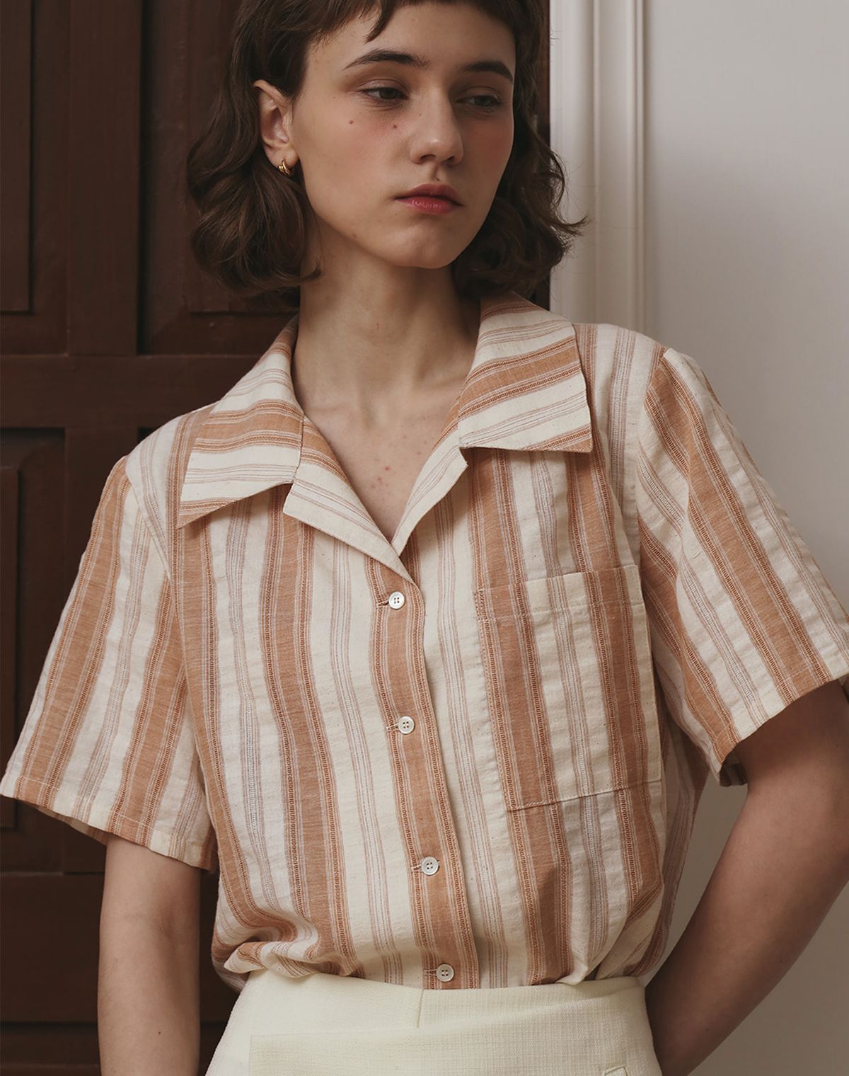 지에마르(GIEMAR) STRIPE SHIRT ORANGE