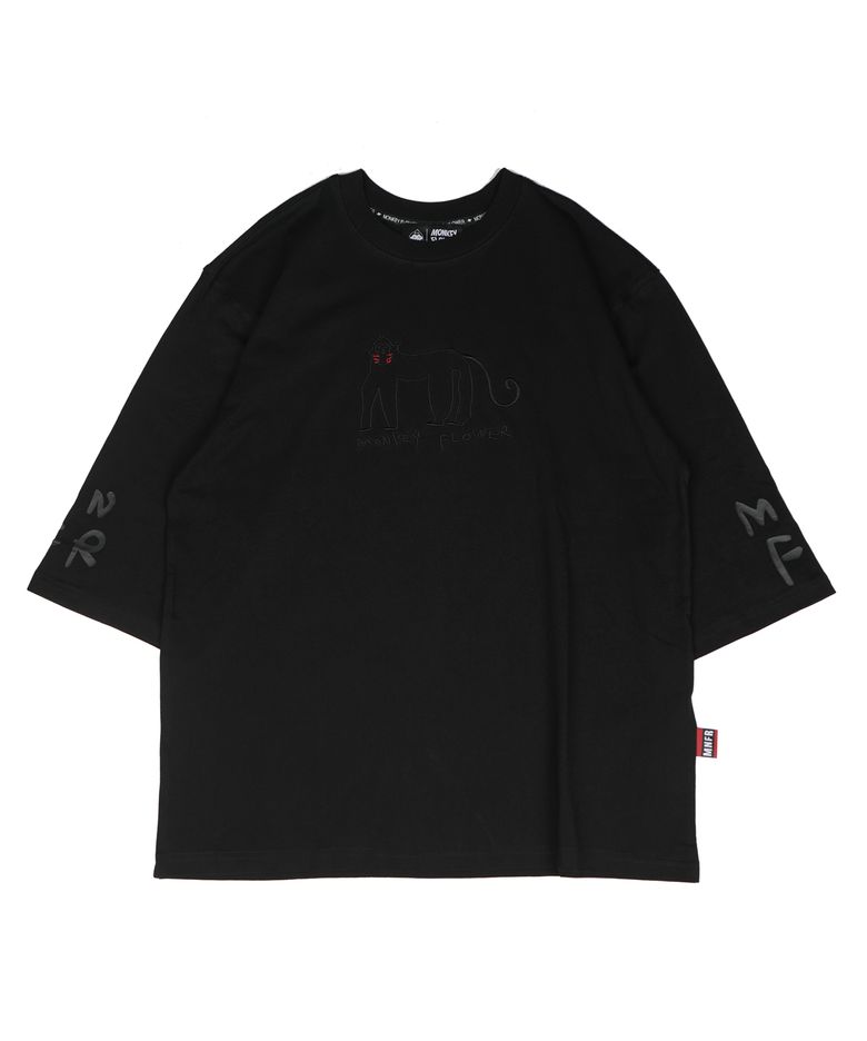 공용 키치드로잉 자수 5부소매티셔츠/MM9WTS11U4 BLACK