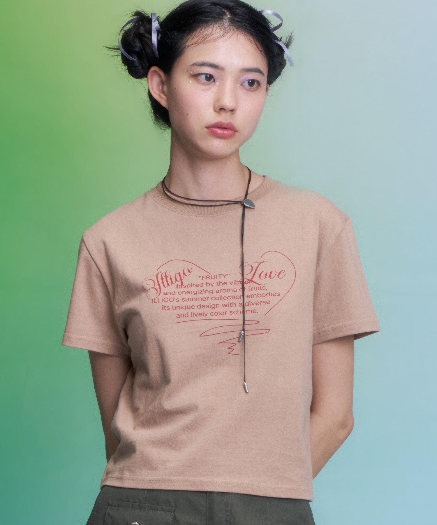 ◇ILLIGO◇ Heart Lettering Loose Crop T-Shirt Beige MUSINSA | ILLIGO Heart lettering loose fit cropped T-shirt beige