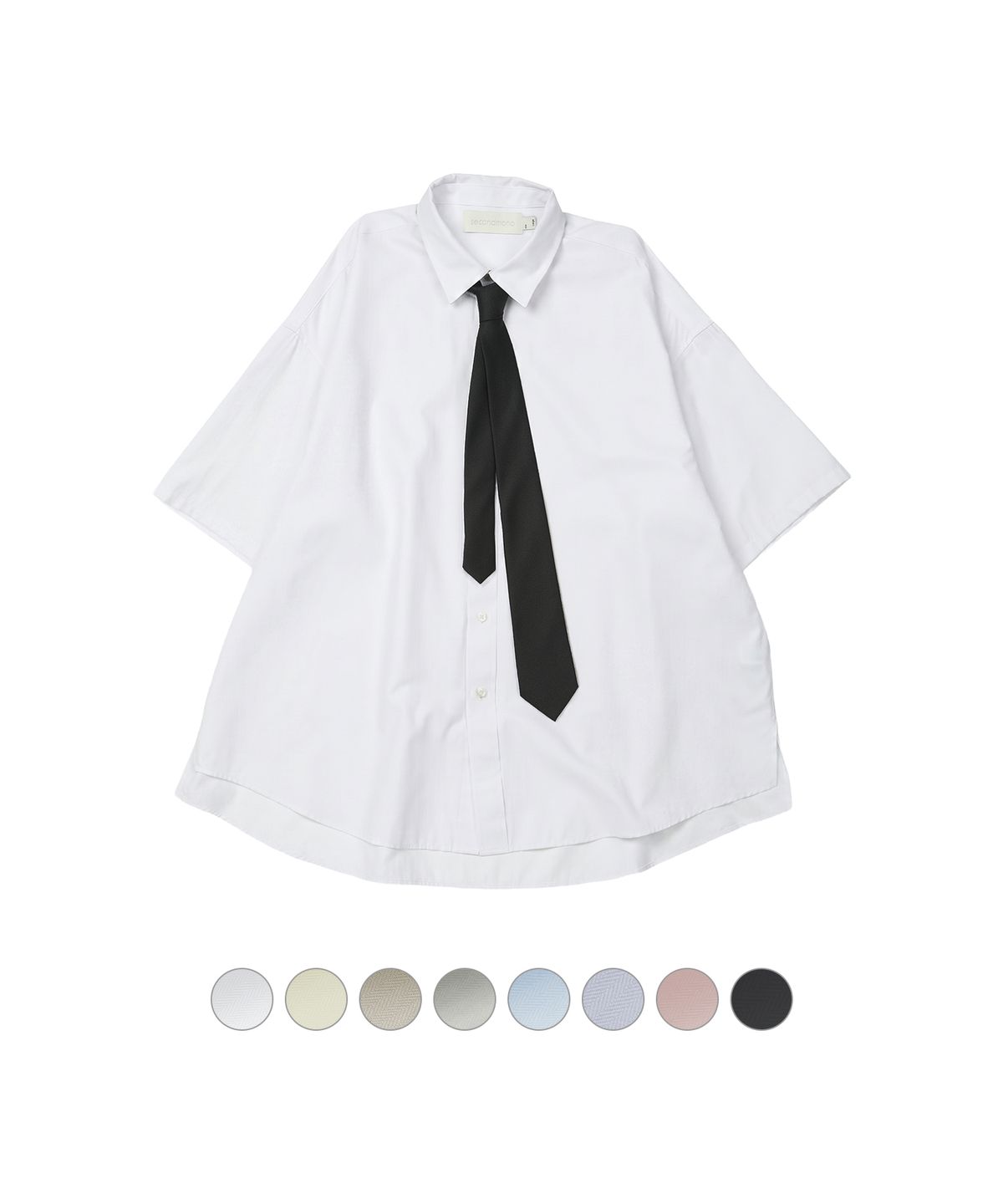 세컨모놀로그(SECONDMONO) (TIE SET)Side Slit Oversized Cotton Half Shirt [8 color]_SESH009