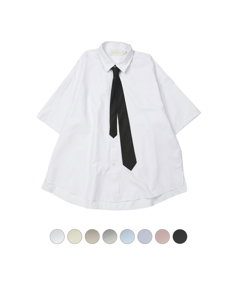 (TIE SET)Side Slit Oversized Cotton Half Shirt [8 color]_SESH009