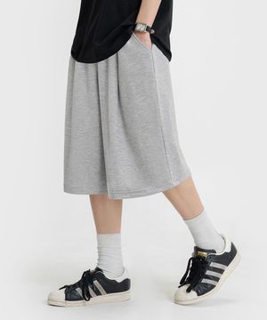 버뮤다 와이드 원턱 스웨트 쇼츠 [그레이]