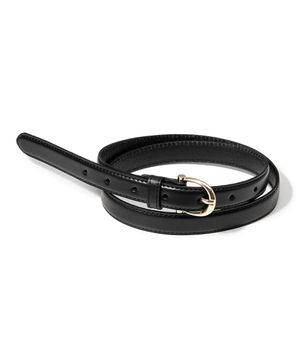 (W) chic gold bell buckle cowhide leather belt (T016_black)