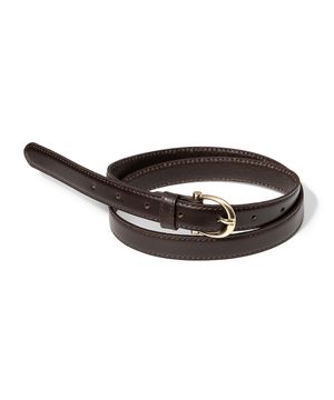 (W) chic gold bell buckle cowhide leather belt (T016_brown)