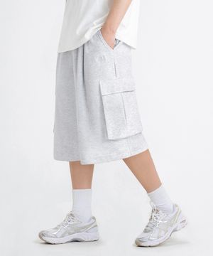 버뮤다 와이드 원턱 카고 스웨트 쇼츠 [화이트 멜란지]