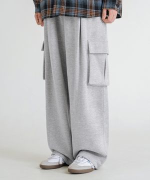 원턱 와이드 카고 스웨트 팬츠 [그레이]